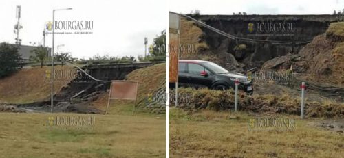 из-за сильных ливней оказалось повреждена автотрасса в районе аэропорта Сарафово