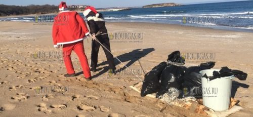 Деды Морозы убрали мусор с пляжа Аркутино