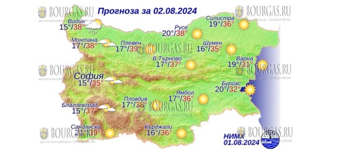 2 августа 2024 года погода в Болгарии