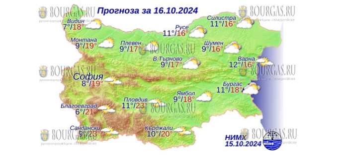 16 октября 2024 года погода в Болгарии