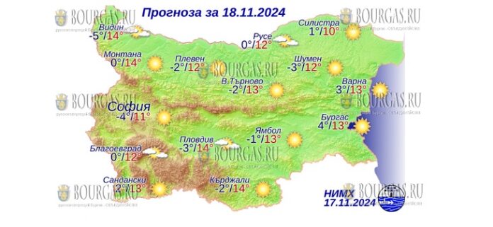 18 ноября 2024 года погода в Болгарии