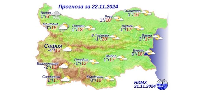 22 ноября 2024 года погода в Болгарии