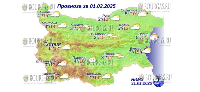 1 февраля 2025 года погода в Болгарии