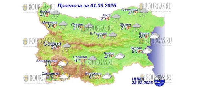 1 марта 2025 года погода в Болгарии