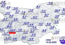 13 февраля, минимальные температуры в Болгарии