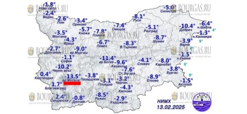 13 февраля, минимальные температуры в Болгарии