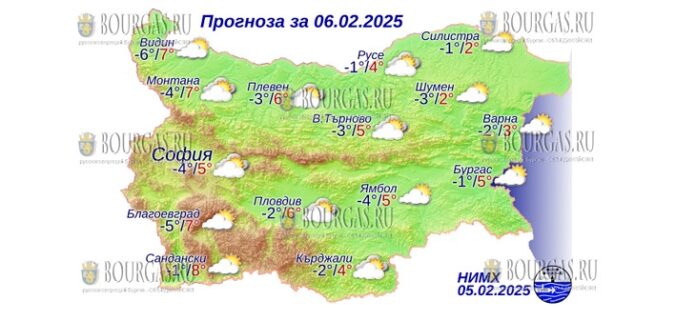 6 февраля 2025 года погода в Болгарии