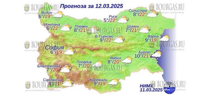 12 марта 2025 года погода в Болгарии