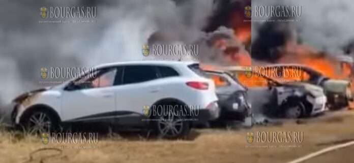 горит парковка у одного из отелей на Свети Влас