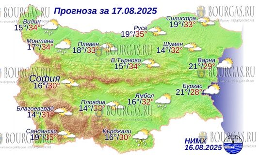 17 августа 2025 года погода в Болгарии