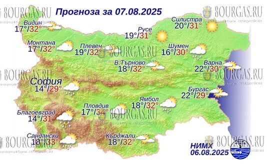 7 августа 2025 года погода в Болгарии