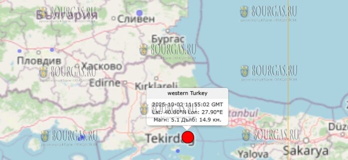 2 октября 2025 года землетрясение в Болгарии