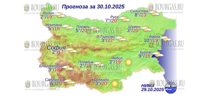 30 октября 2025 года погода в Болгарии 30 октября 2025 года погода в Болгарии