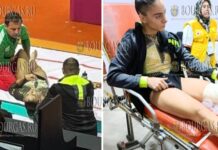 болгарская гимнастка - Валентина Георгиева, получила серьезную травму на чемпионате мира в Джакарте, Индонезия
