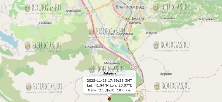 28 ноября 2025 года землетрясение в Болгарии