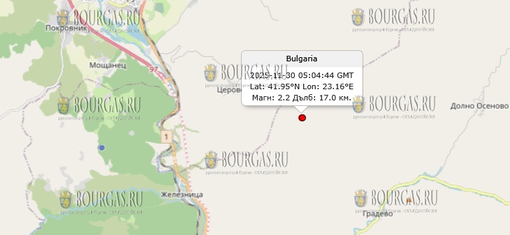 30 ноября 2025 года землетрясение в Болгарии